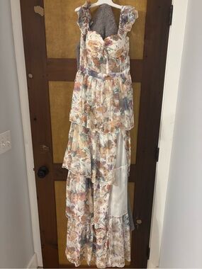 Colorful floral ruffle lace maxi dress